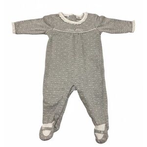 Calvin Klein Baby Girl Gray Polka Dot Ruffle Footie Sleeper Size 6-9 Months
